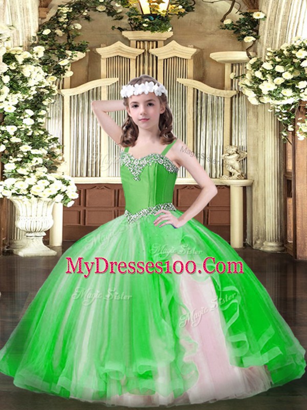 Floor Length Lace Up Little Girls Pageant Dress for Party and Quinceanera with Beading