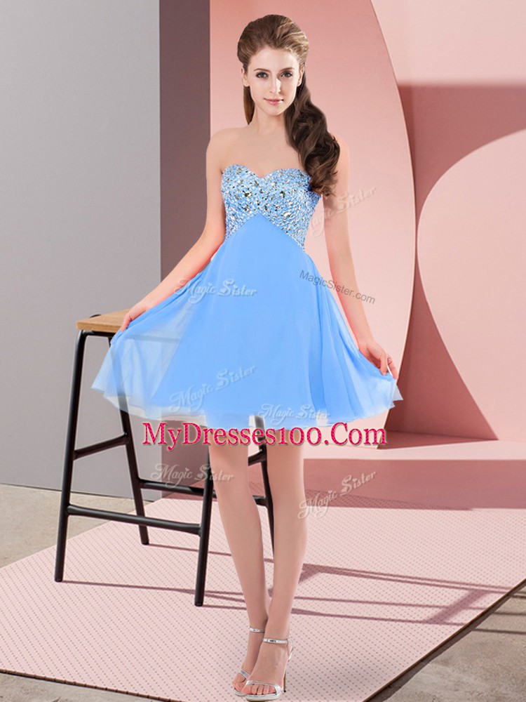 Baby Blue Sweetheart Lace Up Beading Evening Dress Sleeveless