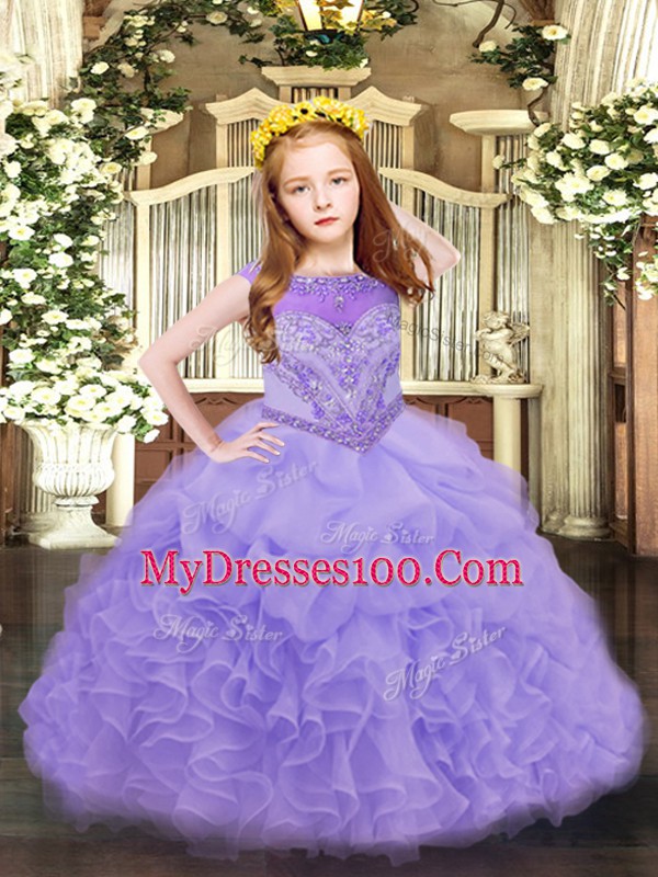 Lavender Zipper Child Pageant Dress Beading and Ruffles and Pick Ups Sleeveless Floor Length