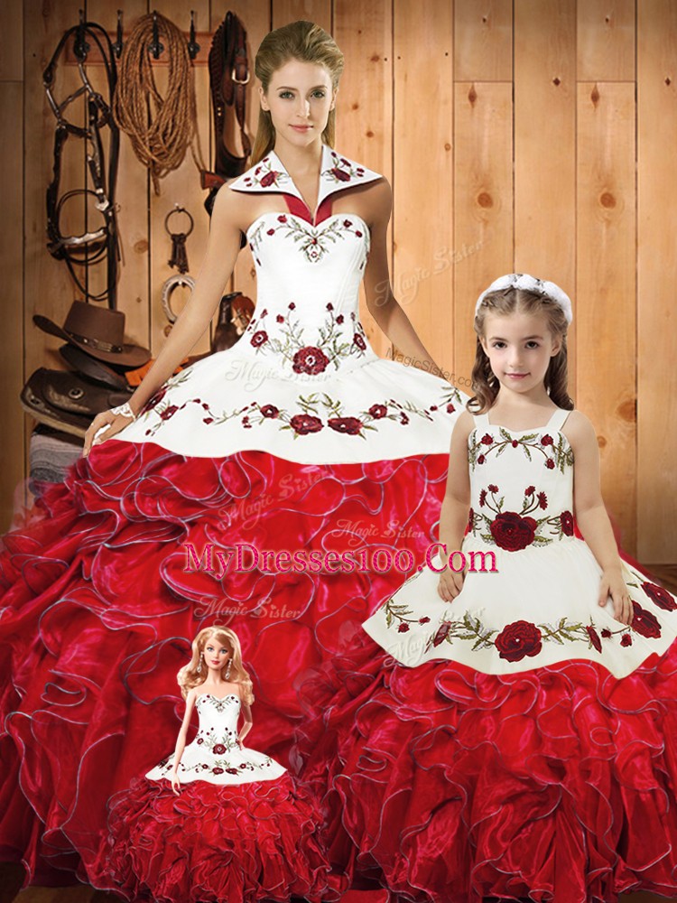Tulle Sleeveless Floor Length Sweet 16 Quinceanera Dress and Embroidery and Ruffles