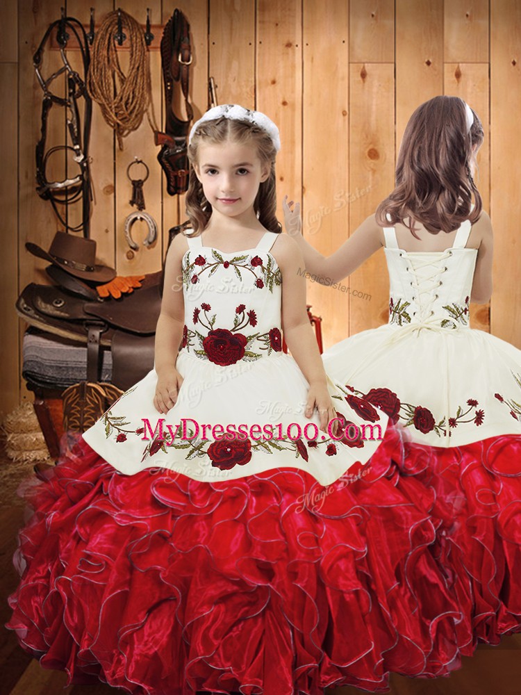 Tulle Sleeveless Floor Length Sweet 16 Quinceanera Dress and Embroidery and Ruffles