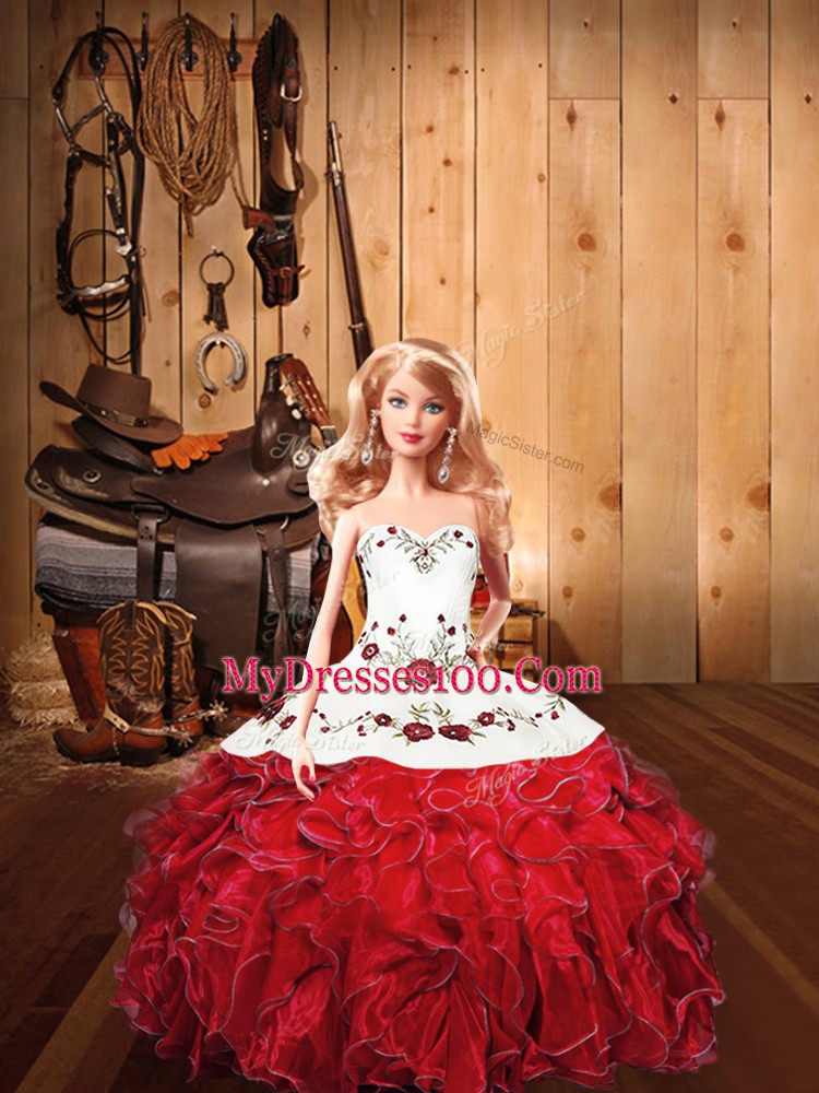 Tulle Sleeveless Floor Length Sweet 16 Quinceanera Dress and Embroidery and Ruffles