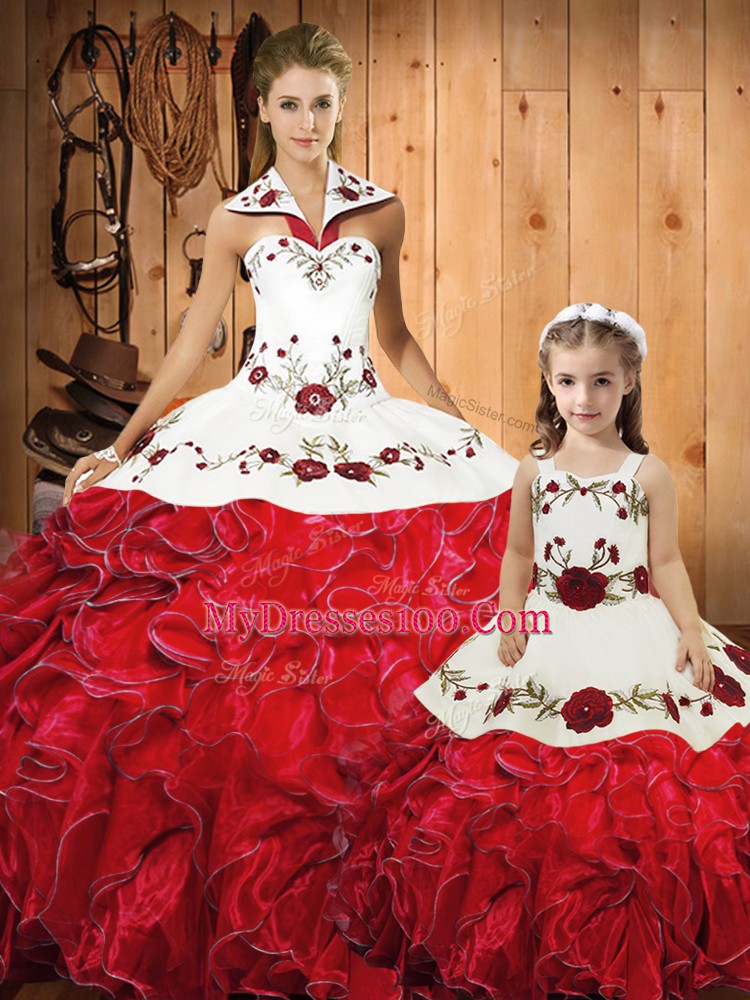 Tulle Sleeveless Floor Length Sweet 16 Quinceanera Dress and Embroidery and Ruffles