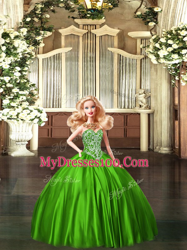 Colorful Green Ball Gowns Sweetheart Sleeveless Organza Floor Length Lace Up Beading Sweet 16 Dress