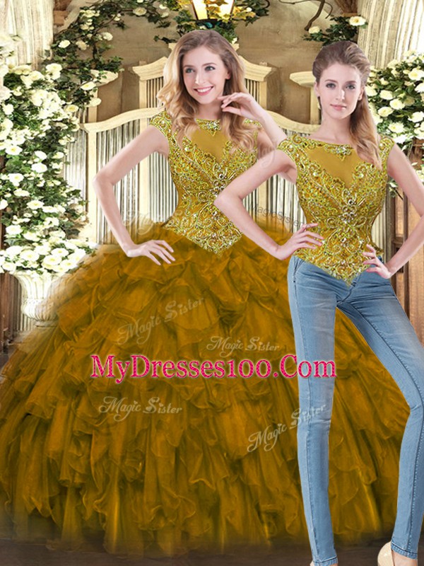 Fantastic Sleeveless Zipper Floor Length Beading and Ruffles Sweet 16 Dresses