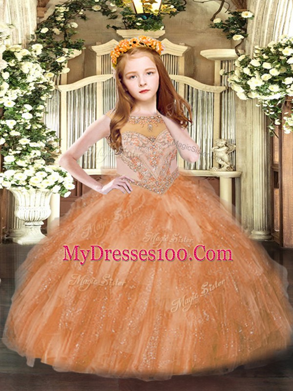 Lovely Tulle Sleeveless Floor Length Child Pageant Dress and Beading and Ruffles