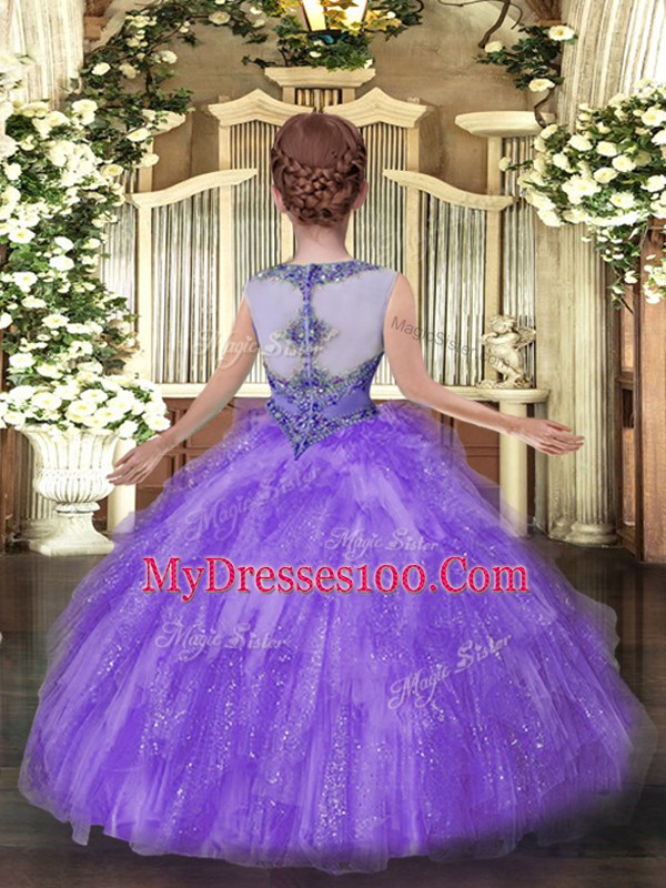 Lovely Tulle Sleeveless Floor Length Child Pageant Dress and Beading and Ruffles