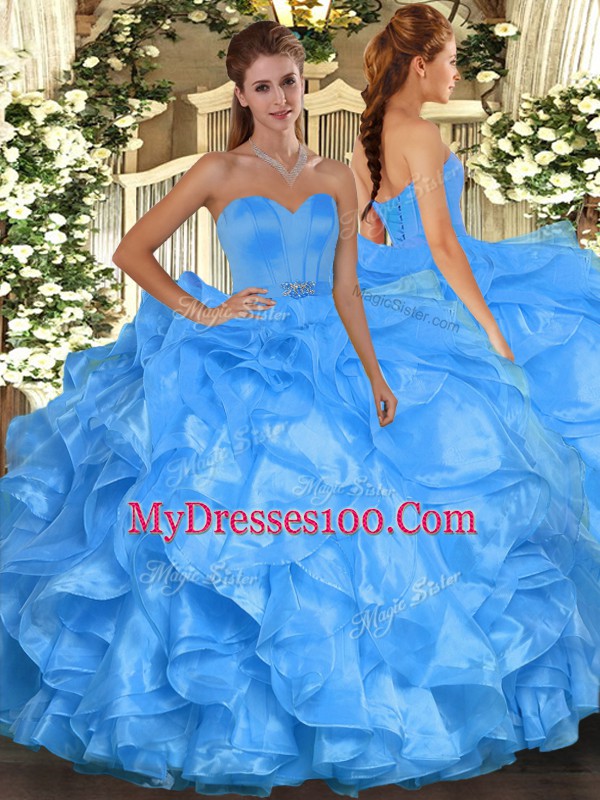 Beauteous Floor Length Ball Gowns Sleeveless Baby Blue Ball Gown Prom Dress Lace Up