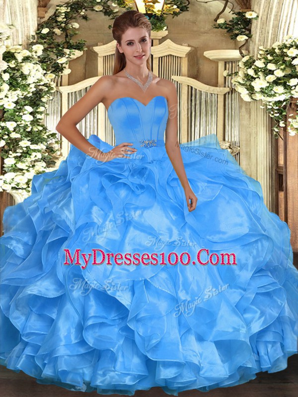 Beauteous Floor Length Ball Gowns Sleeveless Baby Blue Ball Gown Prom Dress Lace Up