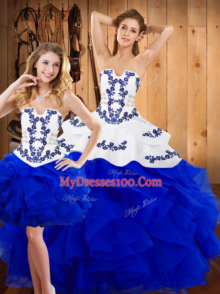 Designer Sleeveless Embroidery and Ruffles Lace Up Quinceanera Dress