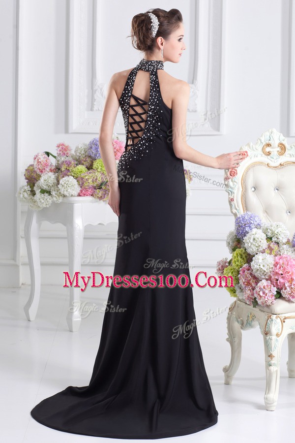 Glittering Beading Green Lace Up Sleeveless Sweep Train
