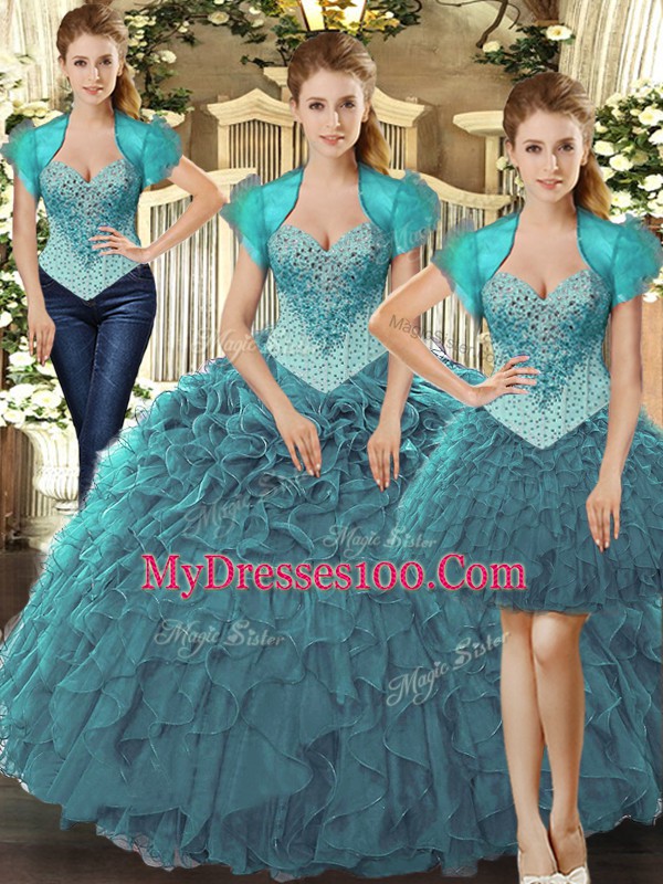 Popular Straps Sleeveless Tulle Quinceanera Gowns Beading and Ruffles Lace Up