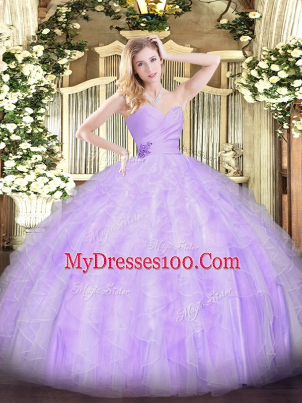 Custom Made Floor Length Ball Gowns Sleeveless Lavender 15 Quinceanera Dress Lace Up
