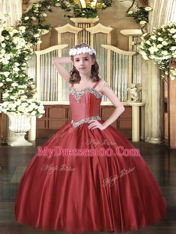 Stunning Sleeveless Beading Lace Up Little Girls Pageant Gowns