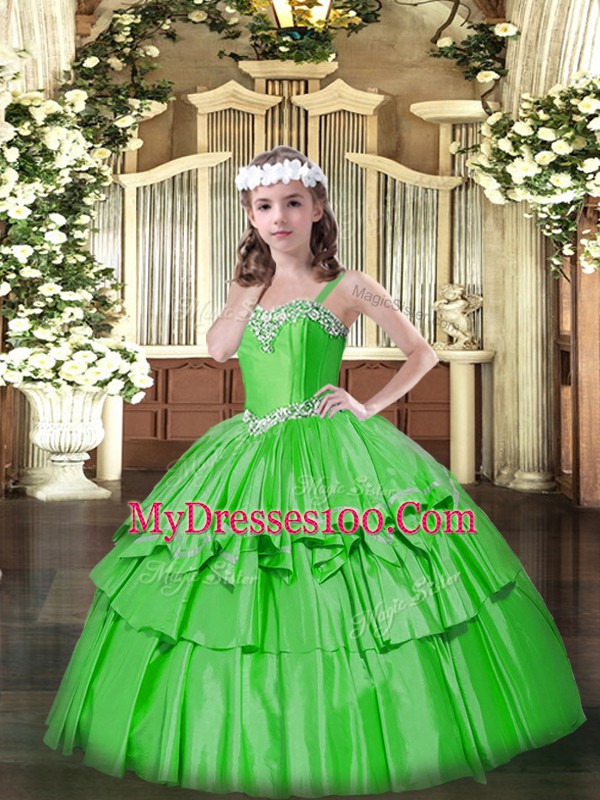 Modern Green Straps Lace Up Beading and Ruffled Layers Pageant Dress Wholesale Sleeveless