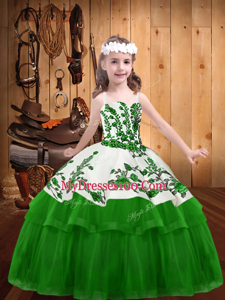 Floor Length Ball Gowns Sleeveless Green Little Girls Pageant Dress Wholesale Lace Up