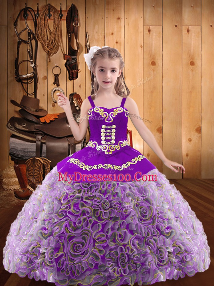Enchanting Ball Gowns Pageant Gowns For Girls Multi-color Straps Fabric With Rolling Flowers Sleeveless Floor Length Lace Up