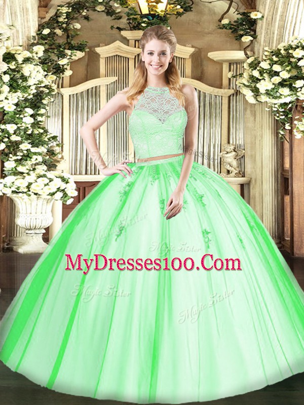 Glittering Sleeveless Floor Length Lace and Appliques Zipper Sweet 16 Dresses with