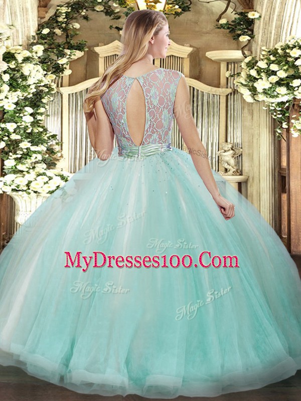 Fabulous Lavender Scoop Backless Lace and Ruffles 15 Quinceanera Dress Sleeveless