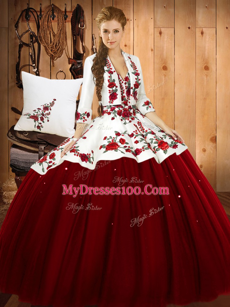Floor Length Ball Gowns Sleeveless Wine Red Quinceanera Dress Lace Up
