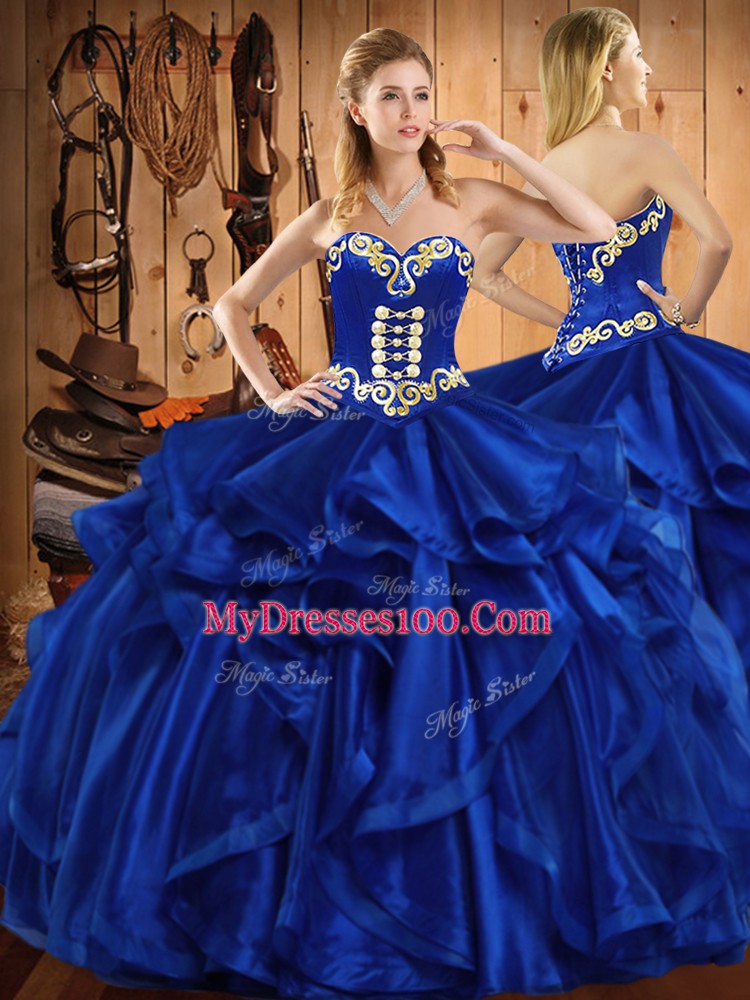Floor Length Royal Blue Quinceanera Dresses Sweetheart Sleeveless Lace Up