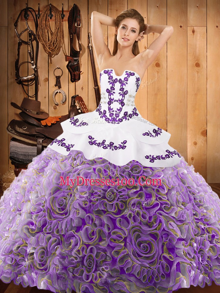 Sleeveless Sweep Train Embroidery Lace Up Quinceanera Gown