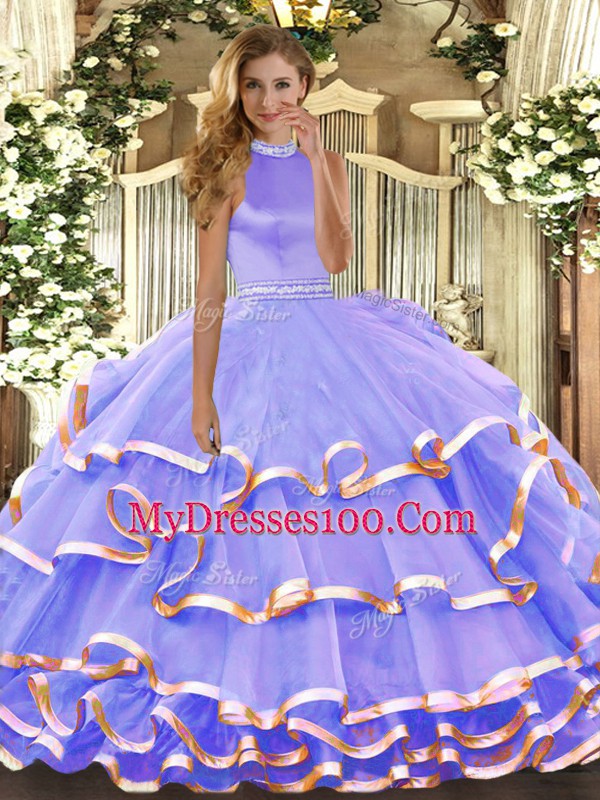 Sleeveless Backless Floor Length Beading and Ruffled Layers Quinceanera Gown