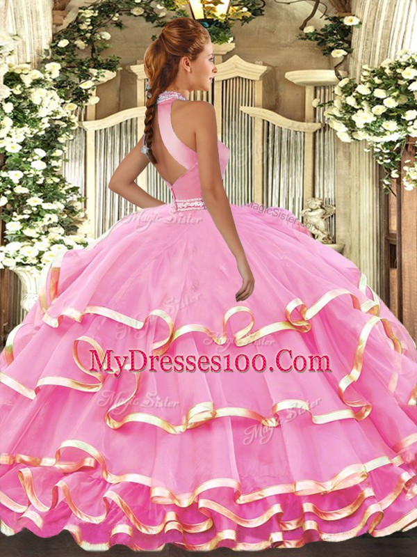 Sleeveless Backless Floor Length Beading and Ruffled Layers Quinceanera Gown