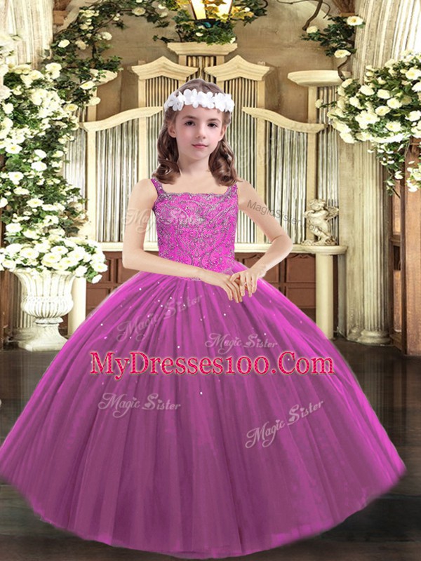 Sleeveless Lace Up Floor Length Beading Kids Pageant Dress