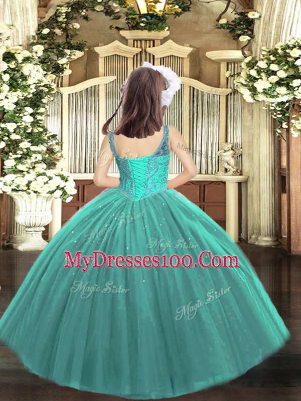 Sleeveless Lace Up Floor Length Beading Kids Pageant Dress
