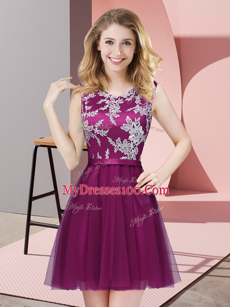 Scoop Sleeveless Side Zipper Quinceanera Court Dresses Fuchsia Tulle