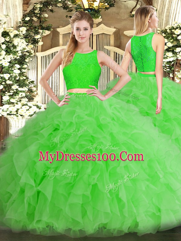 Customized Sleeveless Tulle Floor Length Zipper 15th Birthday Dress in with Ruffles