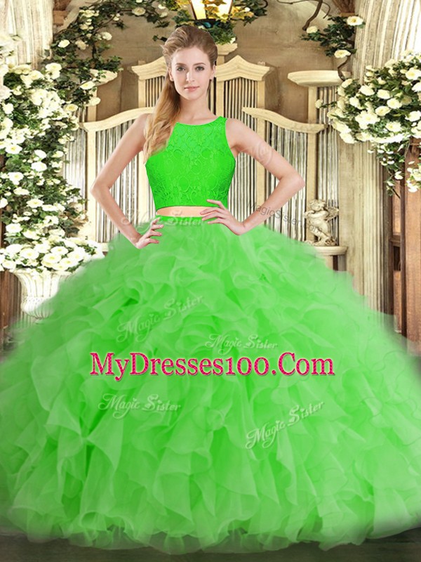 Customized Sleeveless Tulle Floor Length Zipper 15th Birthday Dress in with Ruffles
