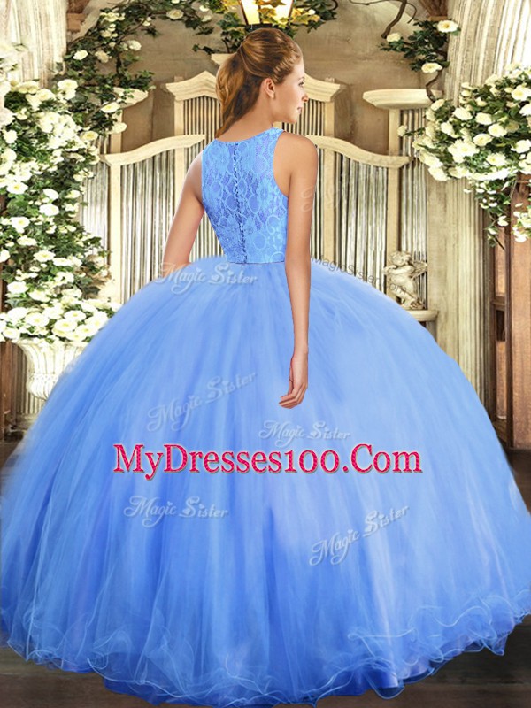 Top Selling Rose Pink Sleeveless Lace Floor Length Quinceanera Gown