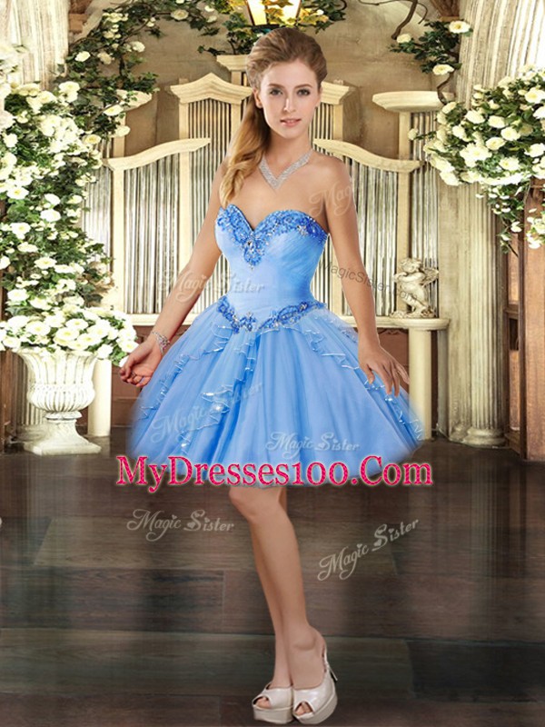 Sweetheart Sleeveless Lace Up Quinceanera Dresses Baby Blue Organza