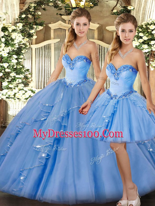 Sweetheart Sleeveless Lace Up Quinceanera Dresses Baby Blue Organza