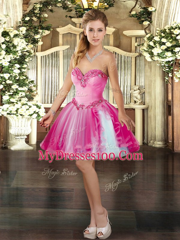 Fuchsia Sleeveless Ruffles Floor Length Quince Ball Gowns