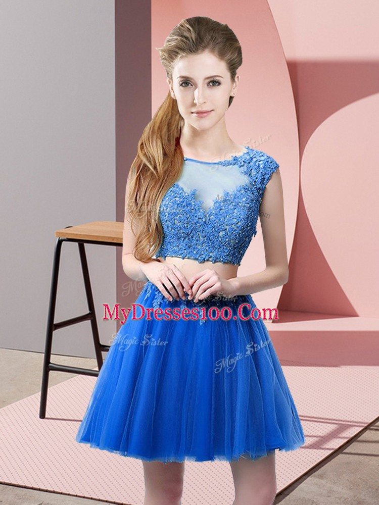Noble Mini Length Blue Dress for Prom Scoop Sleeveless Zipper