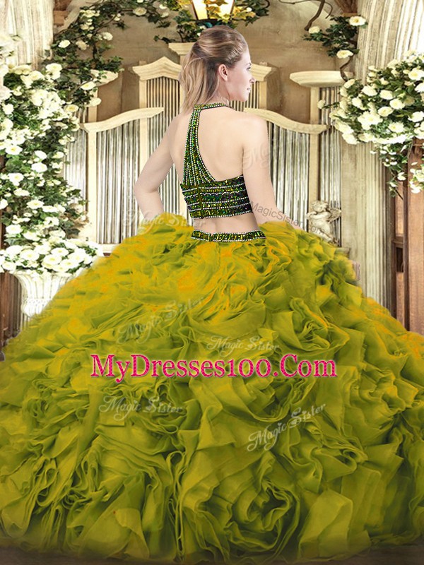 Custom Fit Tulle Sleeveless Floor Length Sweet 16 Quinceanera Dress and Beading and Ruffles