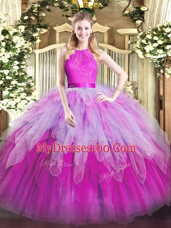 Ruffles Quince Ball Gowns Multi-color Zipper Sleeveless Floor Length