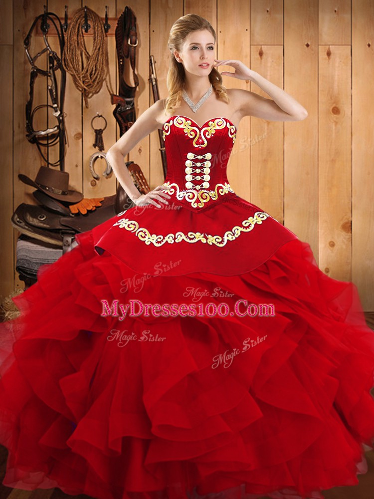 Gorgeous Wine Red Sleeveless Satin and Organza Lace Up 15th Birthday Dress for Military Ball and Sweet 16 and Quinceanera