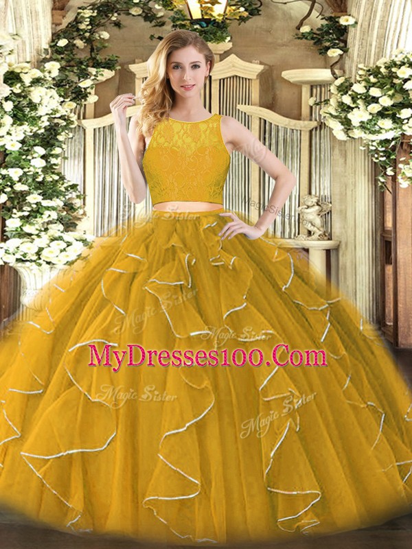Attractive Scoop Sleeveless Organza 15 Quinceanera Dress Lace and Ruffles Zipper