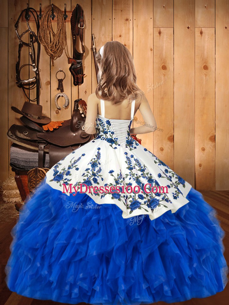 Pretty Organza Sleeveless Floor Length Kids Formal Wear and Embroidery and Ruffles