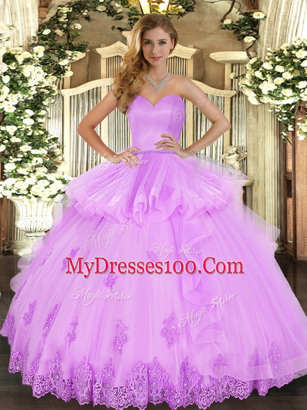 Floor Length Lilac Quince Ball Gowns Sweetheart Sleeveless Lace Up