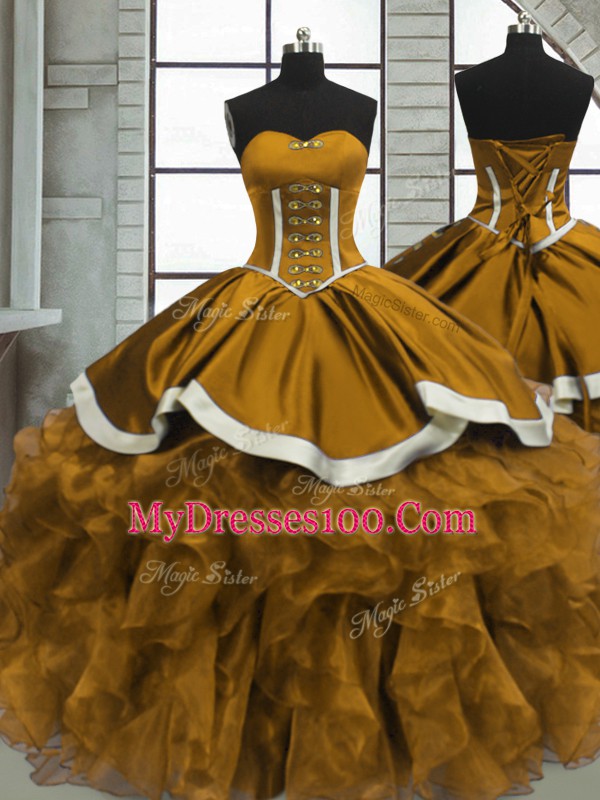 Glamorous Sweetheart Sleeveless Organza 15 Quinceanera Dress Beading and Ruffles Lace Up