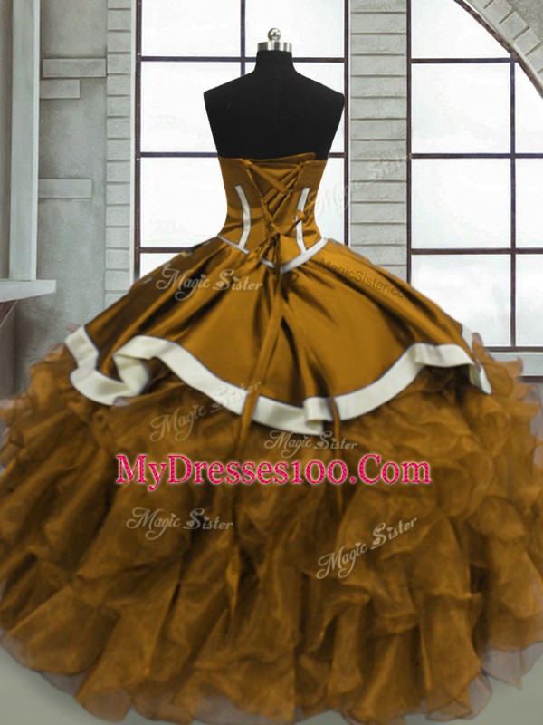 Glamorous Sweetheart Sleeveless Organza 15 Quinceanera Dress Beading and Ruffles Lace Up