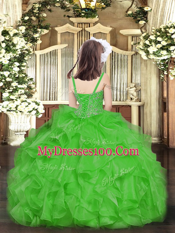 High End Fuchsia Straps Lace Up Beading and Ruffles Pageant Dress Sleeveless