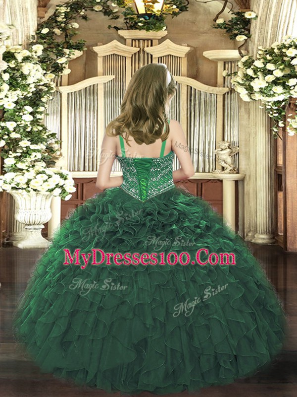 Stylish Floor Length Dark Purple Pageant Dress for Teens Straps Sleeveless Lace Up