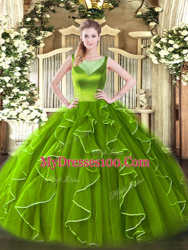 Sleeveless Floor Length Beading and Ruffles Side Zipper Ball Gown Prom Dress