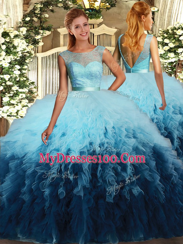 Floor Length Multi-color Vestidos de Quinceanera Tulle Sleeveless Beading and Ruffles